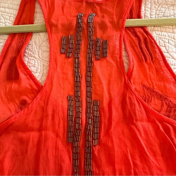 Free People Red Orange Gold Beaded Embellished Tank Top Tunic Festival Summer - Picture 6 of 8